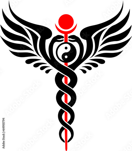 Caduceus, Yin Yang, Symbol of Hermes, Mercury, Rod of Asclepius, Snake Wings, Winged Serpent