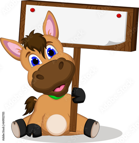 Cute cartoon horse with blank sign
