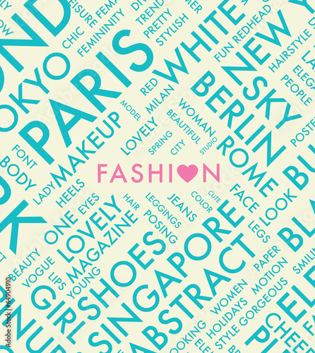 Fashion text background with heart and word cloud vector
