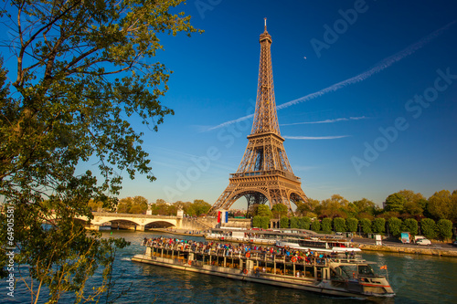 Eiffel Tower with boat on Seine in Paris, France #64905581