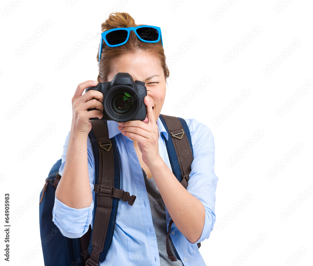Girl taking picture using digital camera Girl taking picture using digital camera