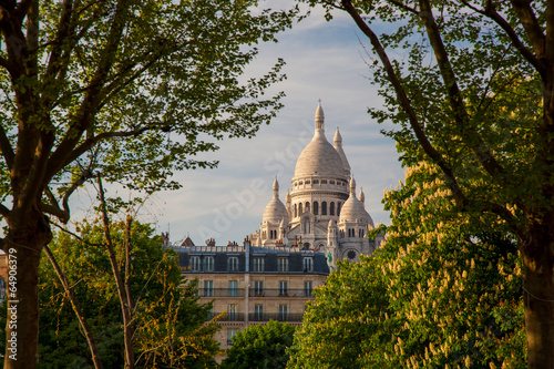 Sacre Coeur Cathedral during spring time in Paris, France