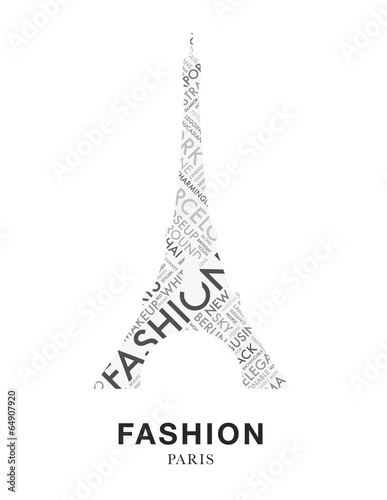 Fototapeta Naklejka Na Ścianę i Meble -  Eiffel tower paris fashion word cloud vector silhouette