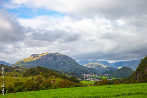 Scenic view with dramatic cloudy sky. Rogaland county, Norway.