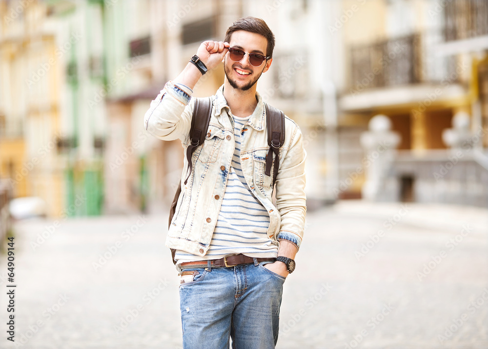 Fototapeta premium Portrait of attractive man with casual clothes