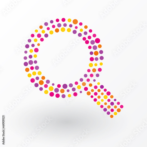 Magnifying glass composed of colored dots