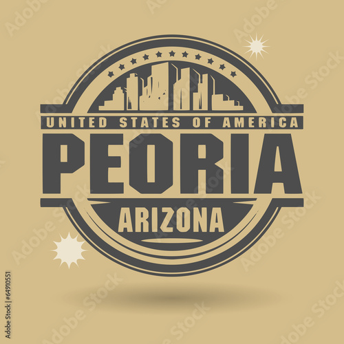 Stamp or label with text Peoria, Arizona inside