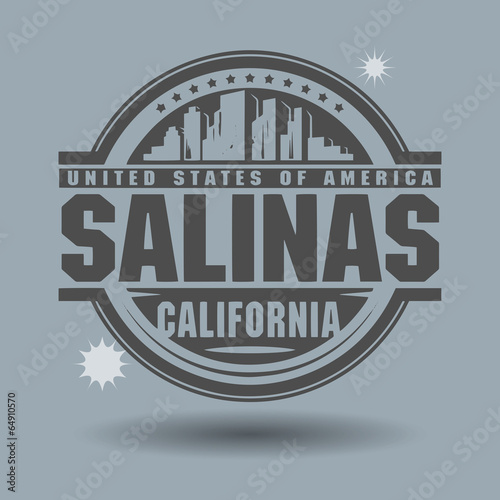 Stamp or label with text Salinas, California inside