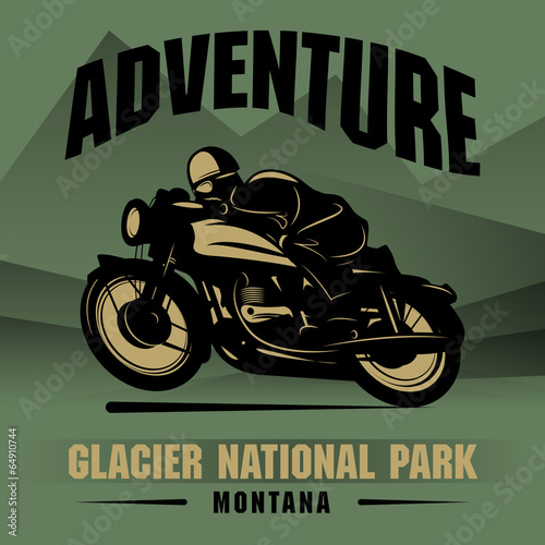 Vintage Motorcycle adventure poster, vector