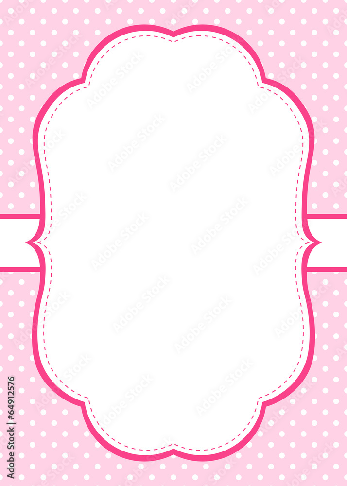 Pink polka dot invitation template with frame for your text