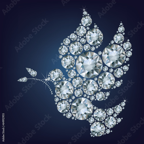 Peace dove with olive branch  made from diamonds