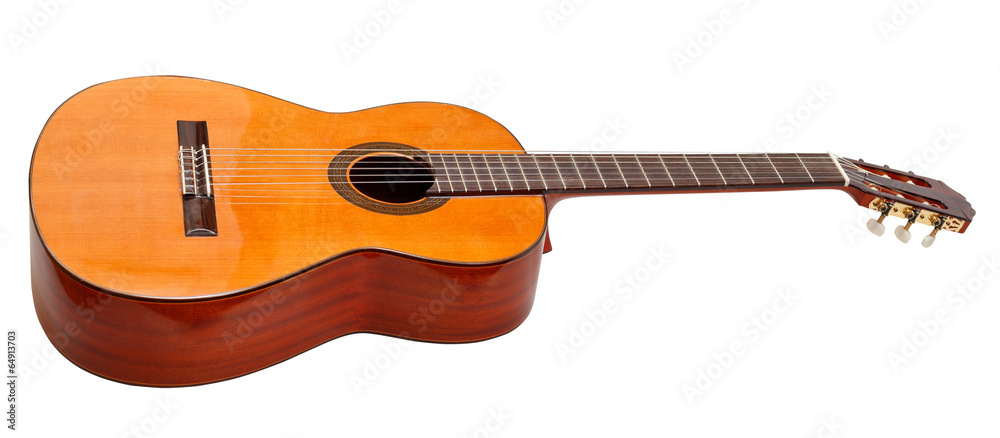 Obraz premium side view of classical acoustic guitar