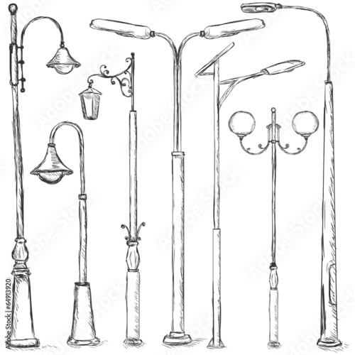 Vector Set of Sketch Street Lights