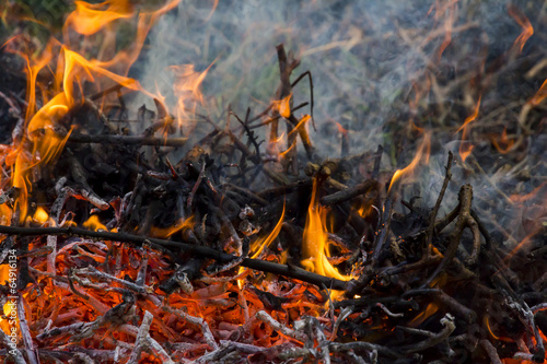 orange fire flames, ashes and smoke