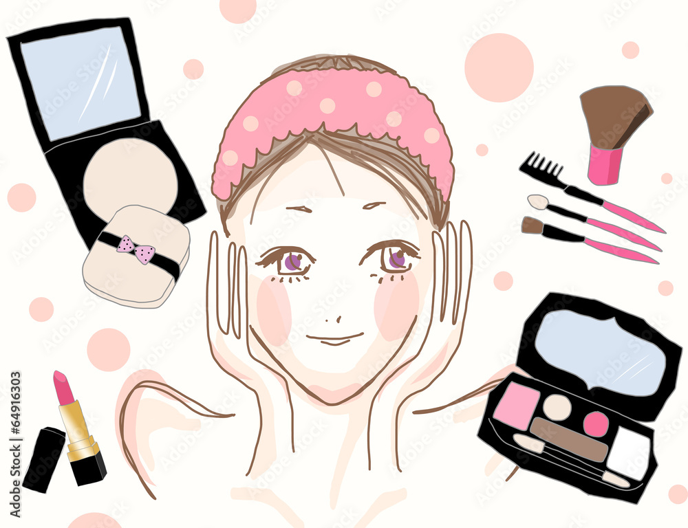 メイク前の女の子とメイク用品 Stock イラスト Adobe Stock