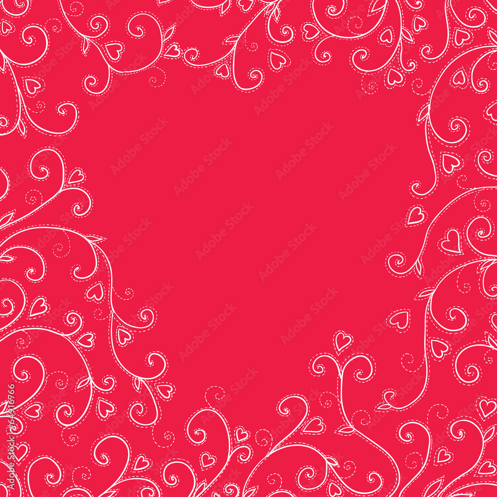 Vintage red background with hearts.