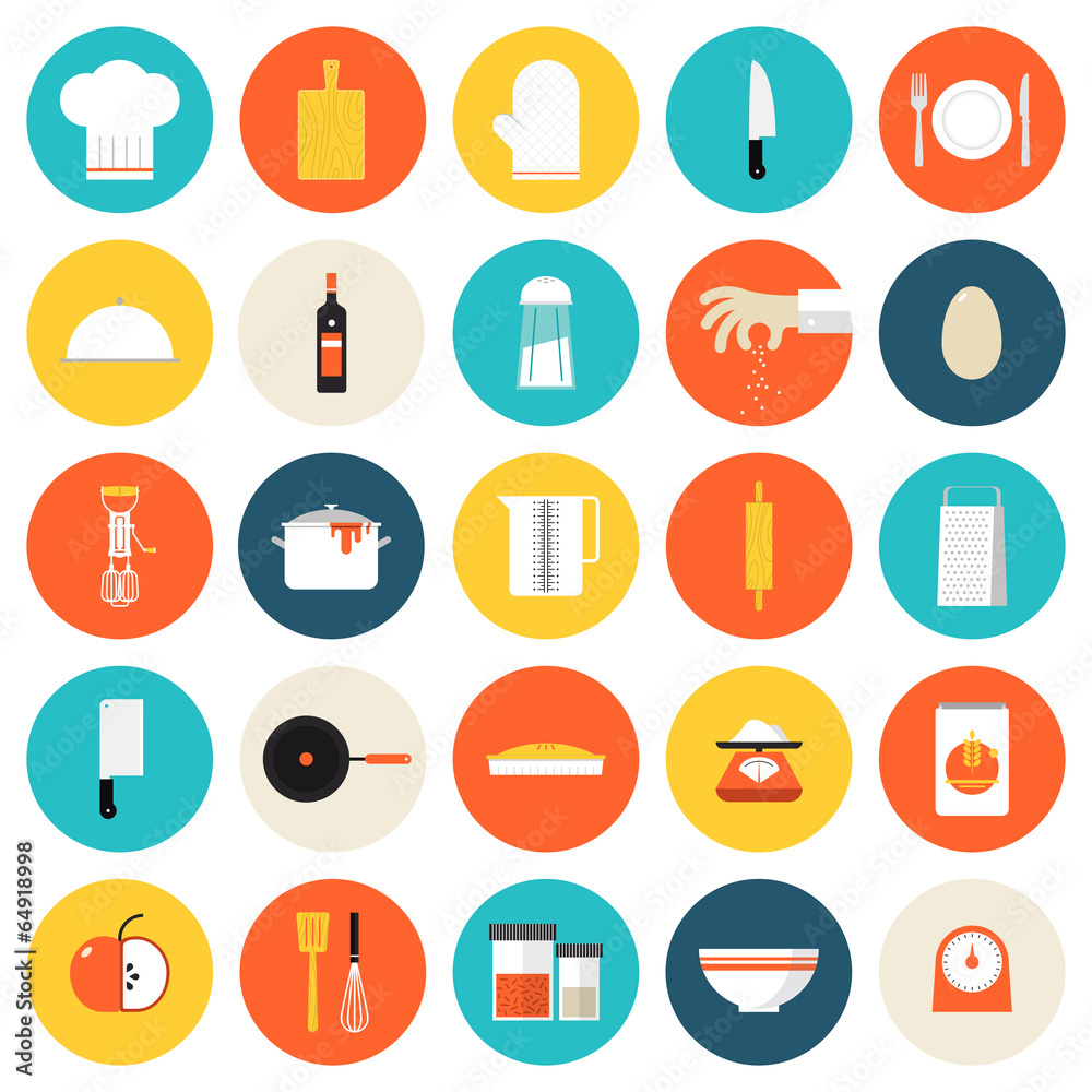 Kitchen cooking tools and utensils flat icons Kitchen cooking tools and utensils flat icons