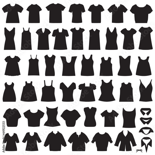 vector clothing icons, isolated shirts and blouses silhouette photo