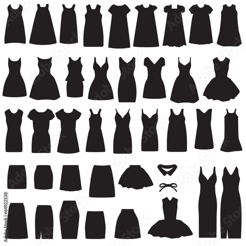 Fotografering clothing icons, isolated dress and skirt  silhouette