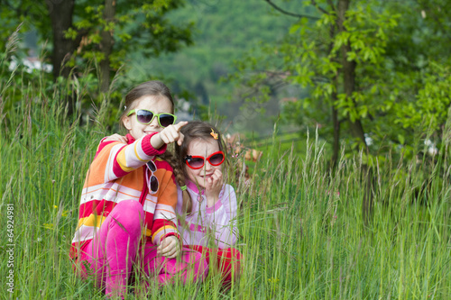 Two little girls have a fun outdoor photo