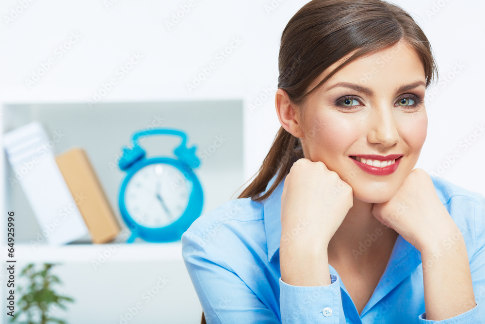 Close up portrait of young beautiful business woman in white of Close up portrait of young beautiful business woman in white of