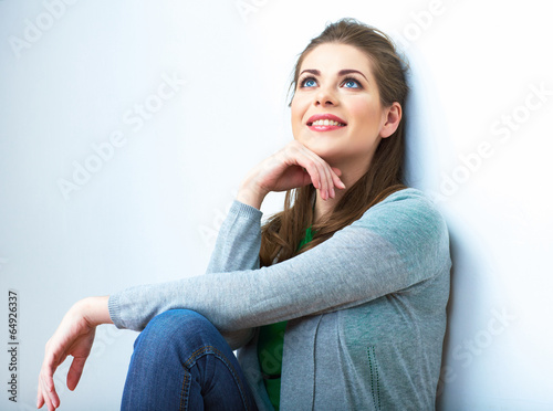 Woman natural portrait. White background isolated.