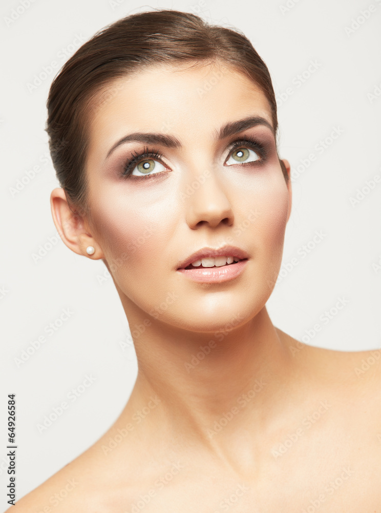 Close up portrait of beautiful young woman face. Close up portrait of beautiful young woman face.