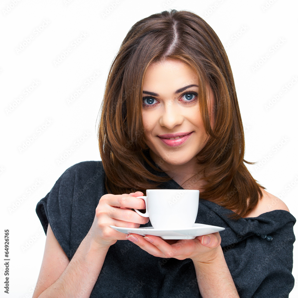 woman with coffee cup isolated woman with coffee cup isolated