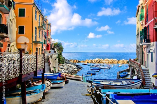 Colorful harbor at Riomaggiore, Cinque Terre, Italy photo