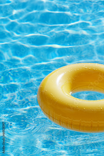 Valokuva floating ring on blue water swimpool with waves reflecting