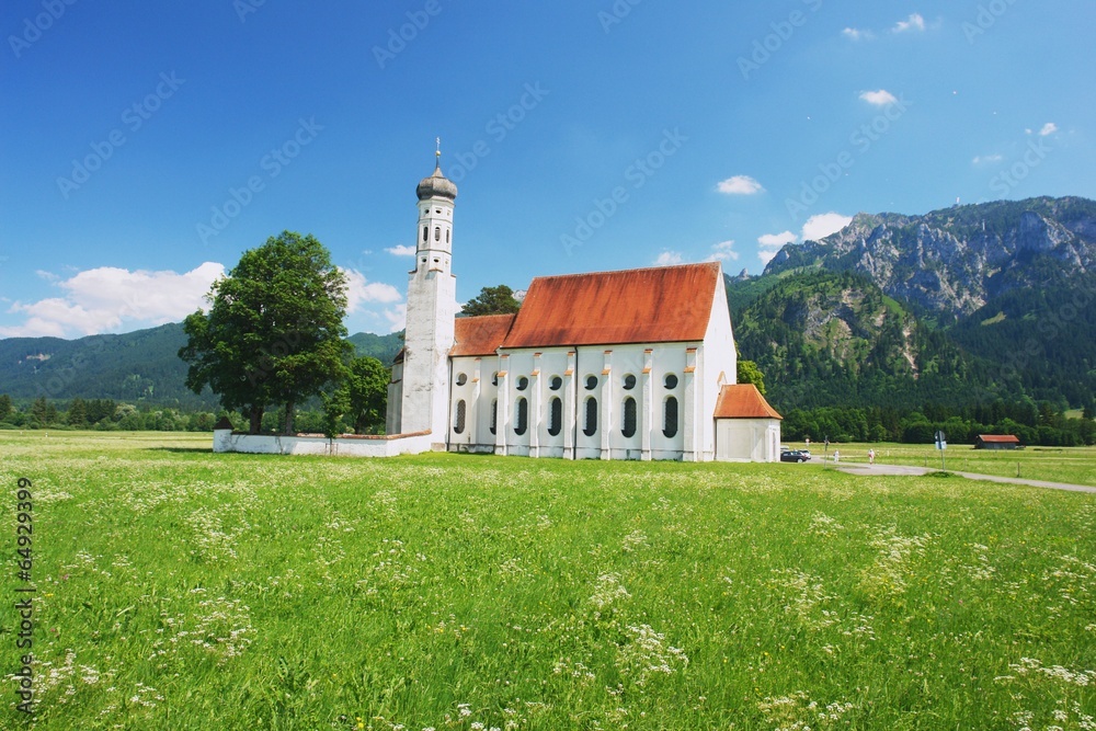View of the church St Coloman in Bavarian Alps, Germany View of the church St Coloman in Bavarian Alps, Germany