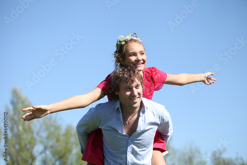 Young couple in love at the park