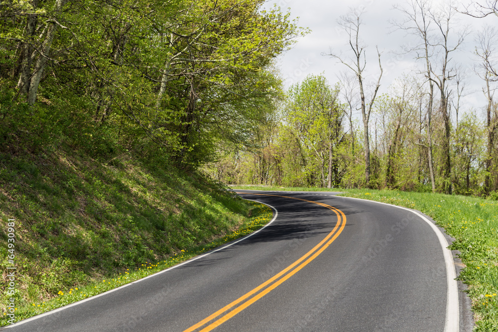 Road view in mountains in Virginia