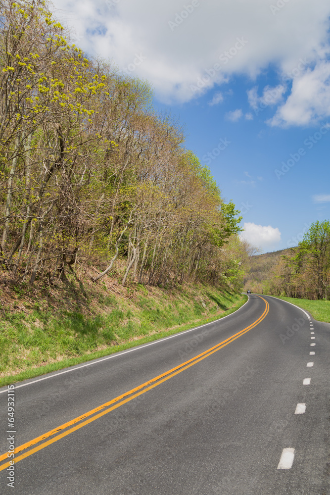 Road view in mountains in Virginia