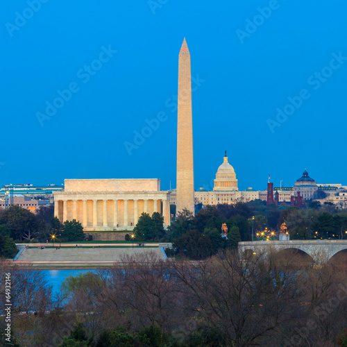 Washington DC skyline including Lincoln Memorial, Washington Mon