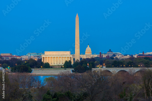 Washington DC skyline including Lincoln Memorial, Washington Mon