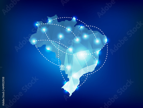 Brazil country map polygonal with spot lights places