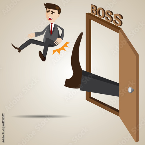 cartoon businessman kicked out of boss room