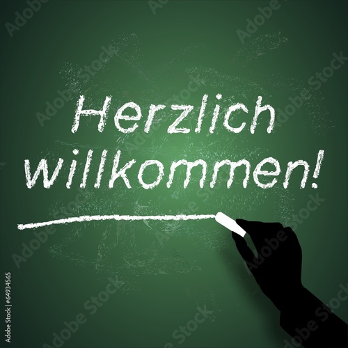Herzlich willkommen Tafel grün Hand Vektor