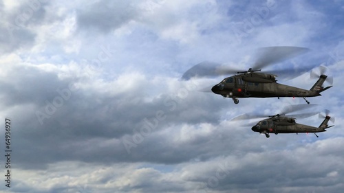 Black Hawk Helicopter Sikorsky UH-60 fly over in formation