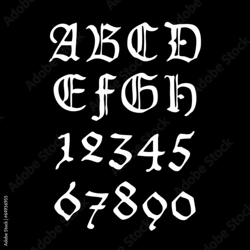 Old gothical handwritten numbers and letters  illustration