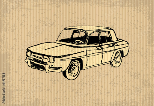 Old-timer - Renault 8 Gordini 1964, illustration on a cartboard photo