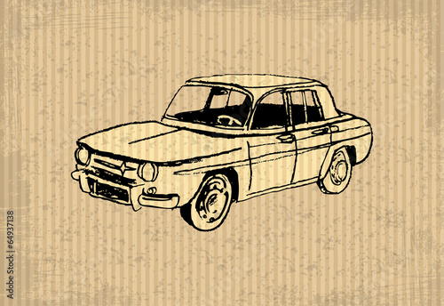 Old-timer - Renault 8 Gordini 1964, illustration on a cartboard
