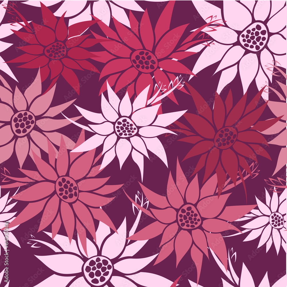 Seamless floral background hawaii inspired flowers in pink