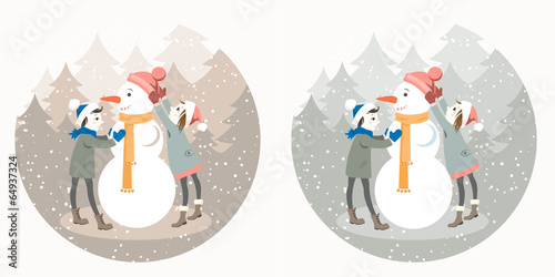 Children building a snowman