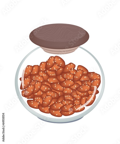 Jar of Thai Caramelised Peanuts on White Background