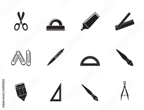Silhouette school and office tools icons