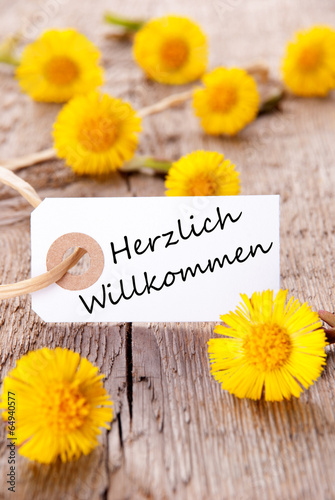 Yellow Flowers with Herzlich Willkommen