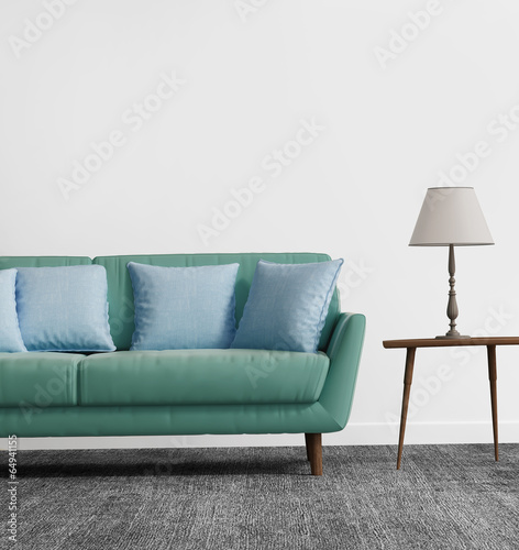 Elegant contemporary fresh interior with bluw sofa photo