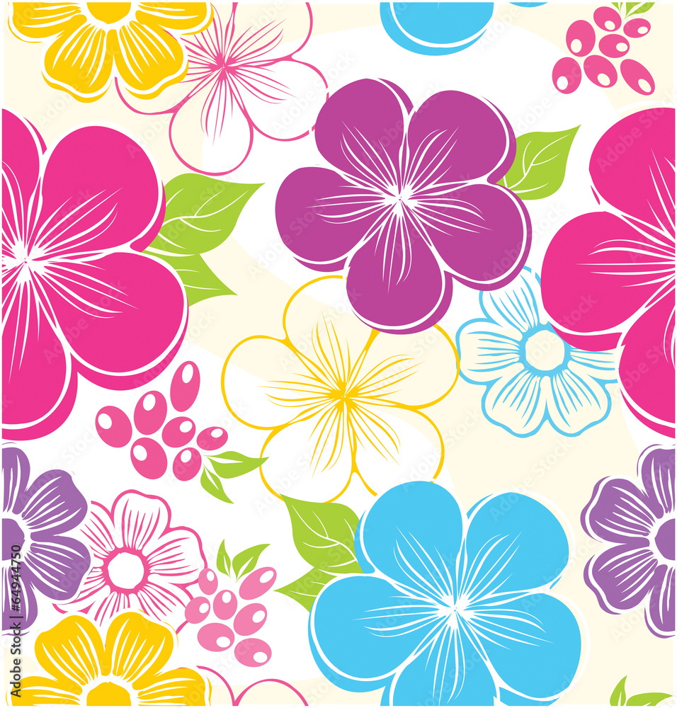 Seamless floral background with summer flowers and leaves